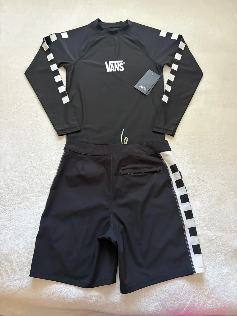 Vans Black and White Checkered Kids Long sleeve shirt and shorts set.